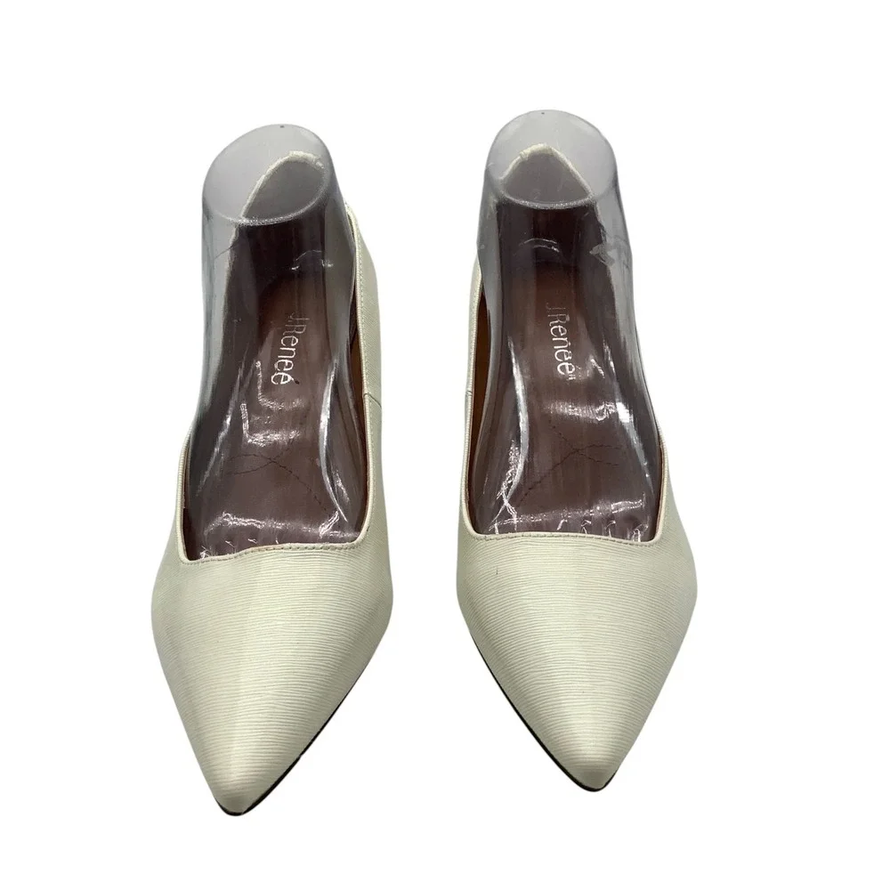 J. Renee Womens 9W Cream Textured Pointed Toe Kitten Heel Pumps Ivory Shoes